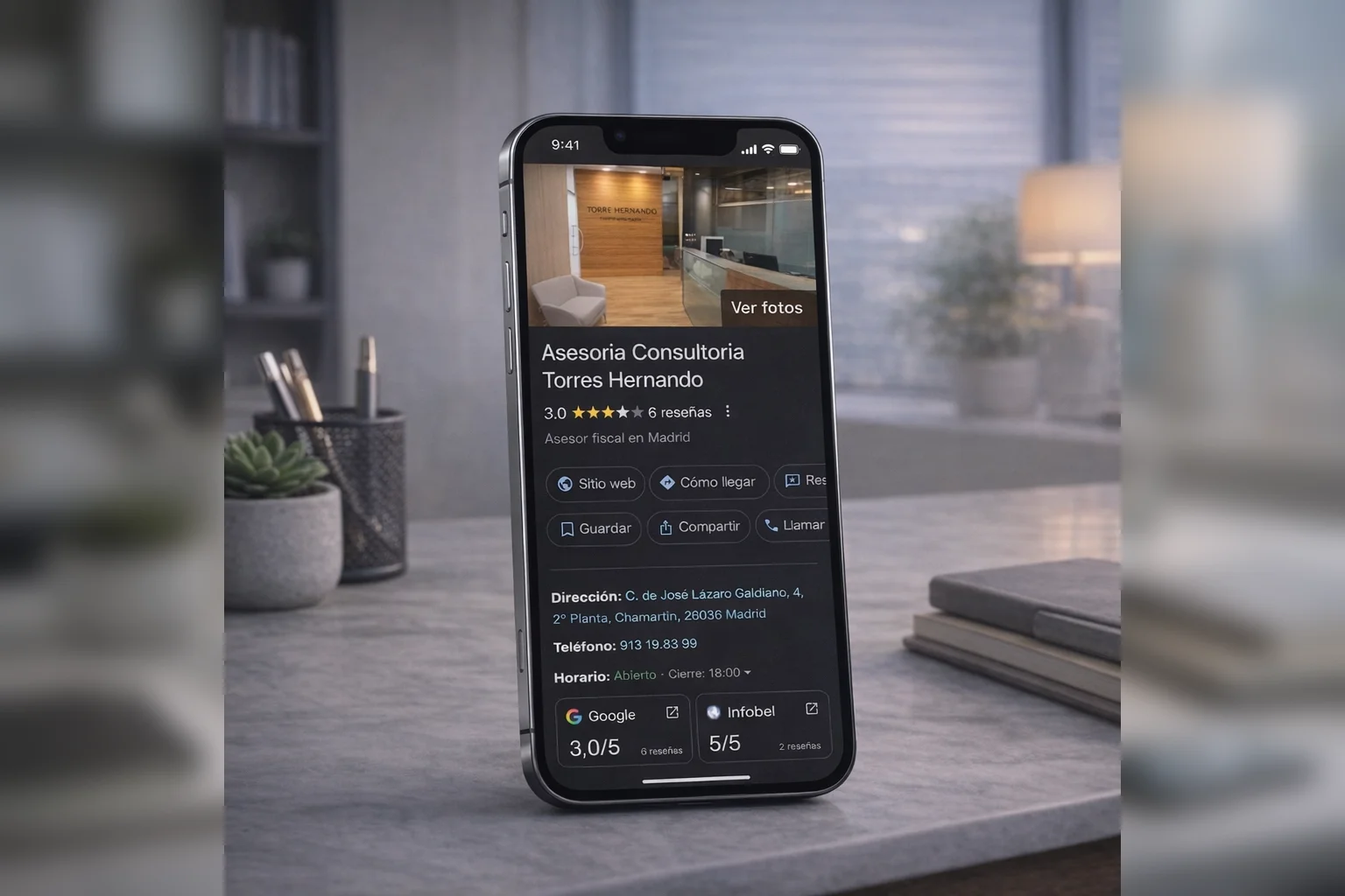 Mockup de la ficha de Google de Torre Hernando.