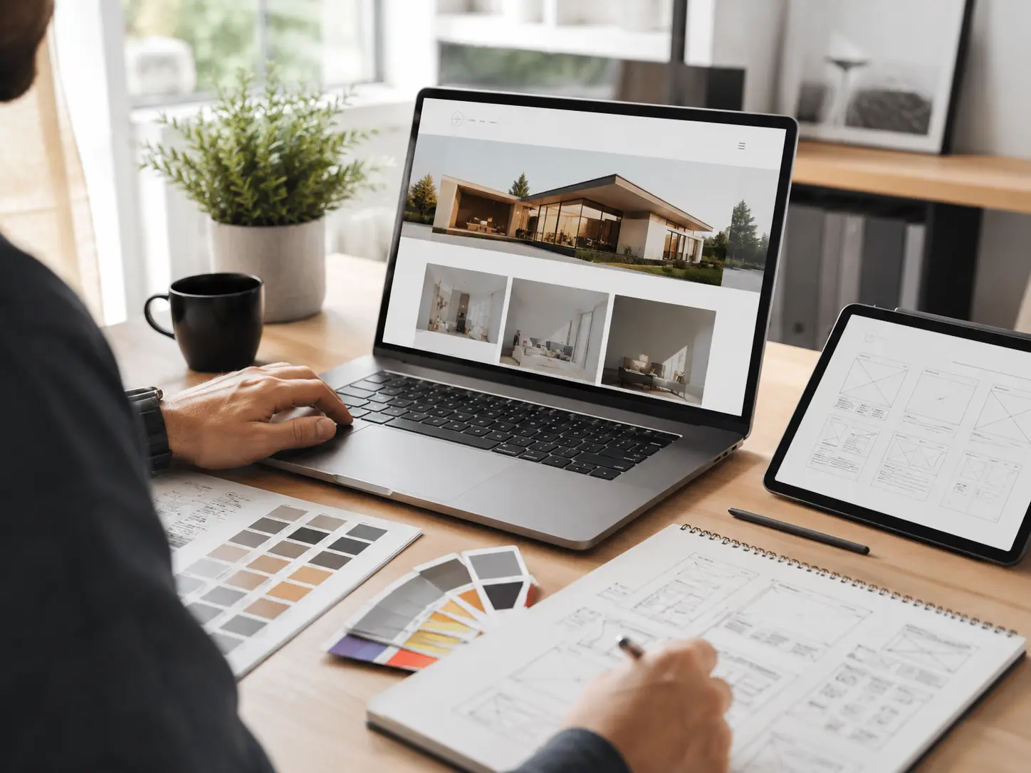 Profesional planificando el diseño y el presupuesto de una página web corporativa