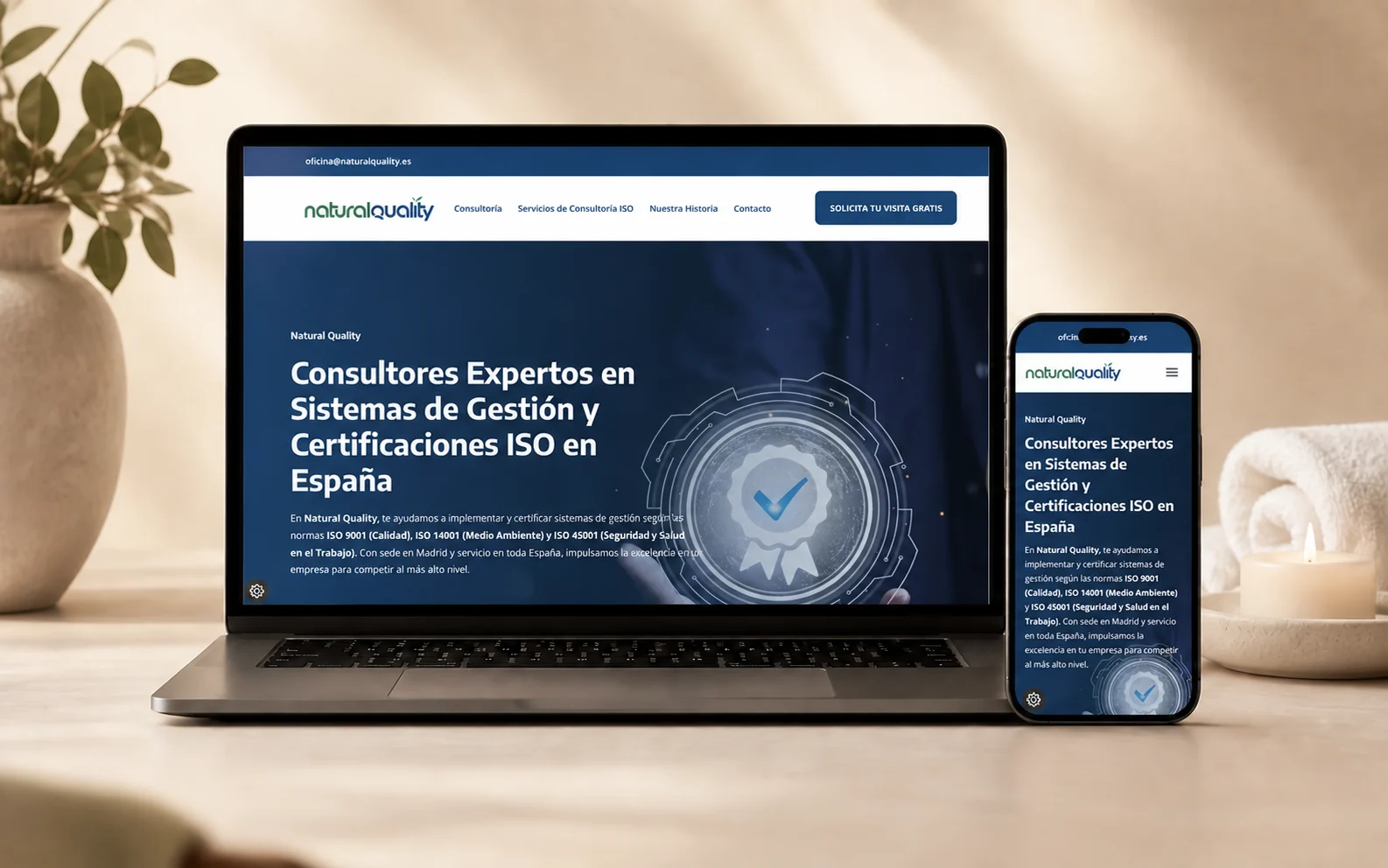 Recreación editorial con IA de la web de Natural Quality.