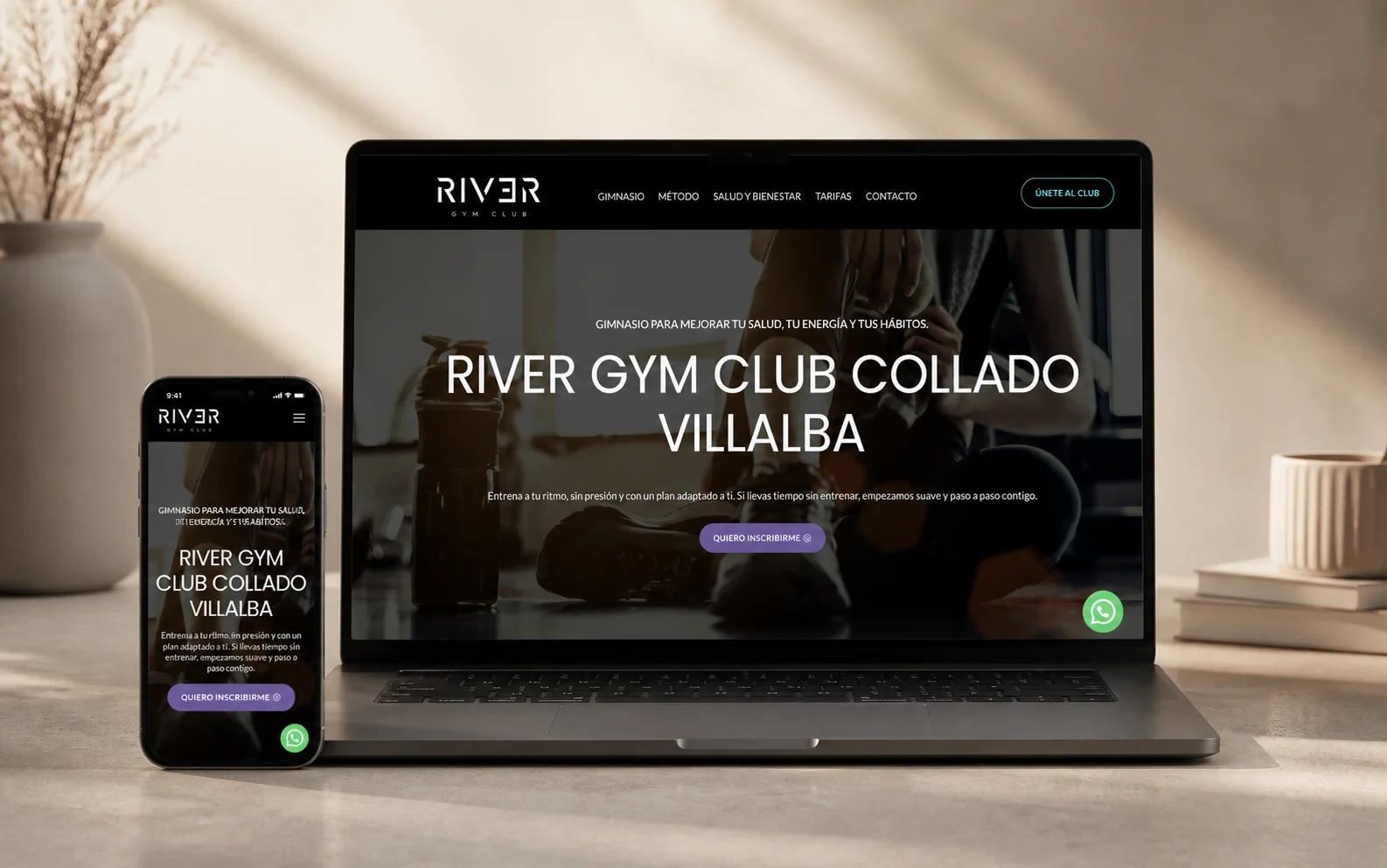 Recreación editorial con IA de la web de River Gym Club.