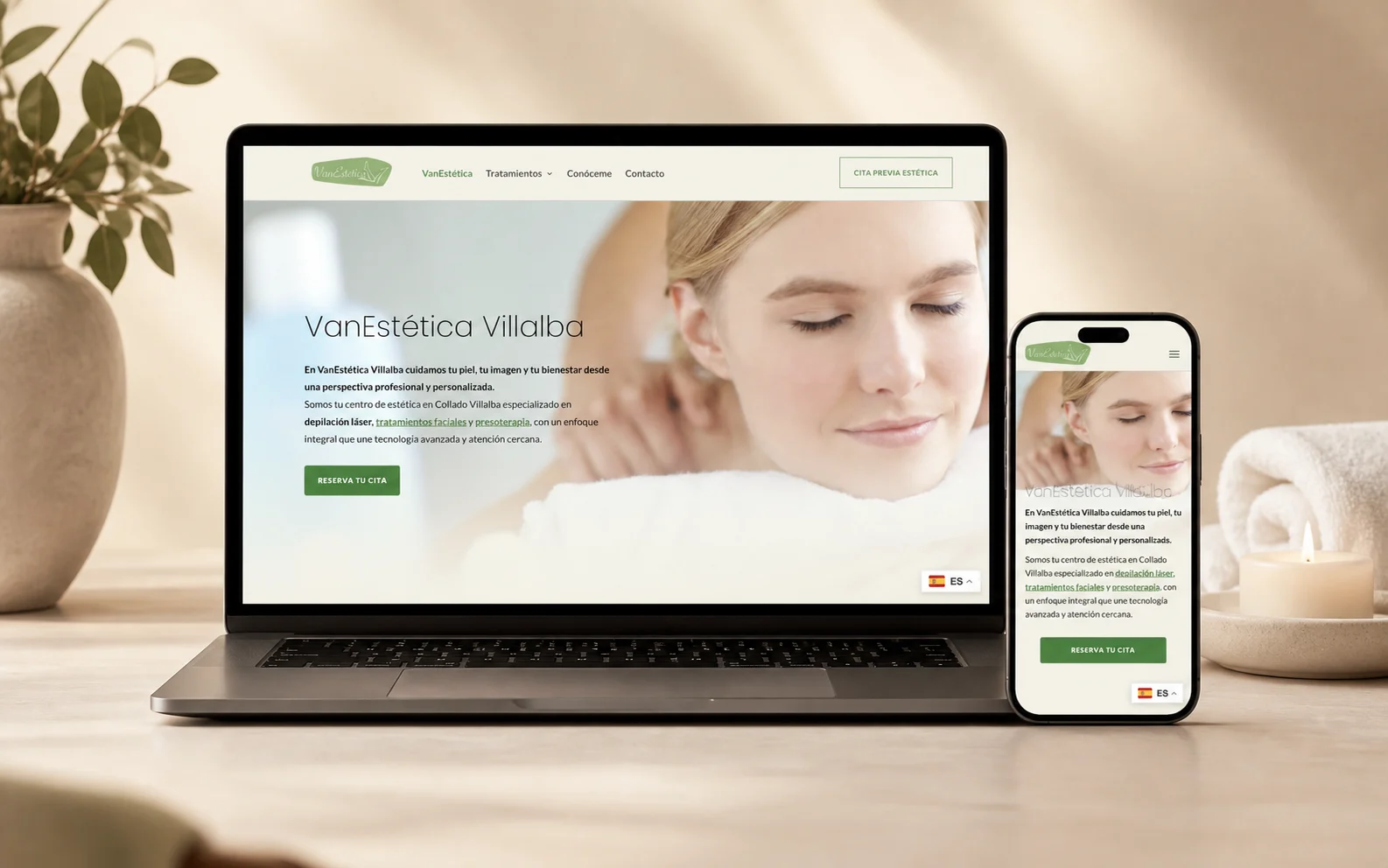 Recreación editorial con IA de la web de Vanestética.