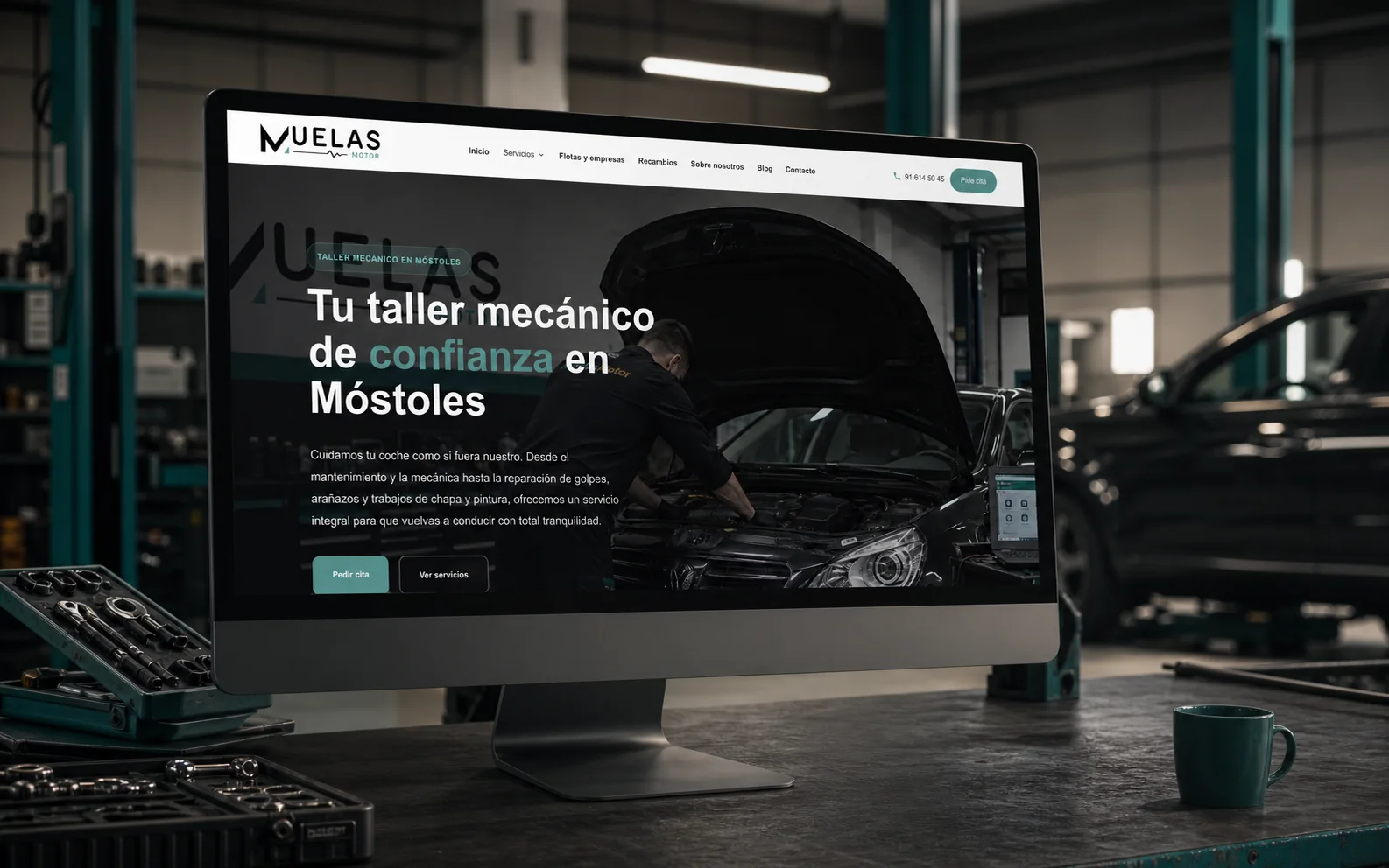 Recreación editorial de la web de Muelas Motor.
